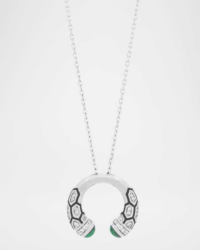 18K White Gold Mushabbak Diamond and Emerald Pendant Necklace